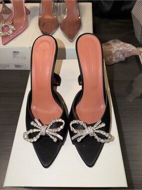 Amina Muaddi Black ROSIE SATIN SLIPPER